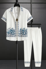 White Border Men's Casual Half Sleeve Shirt and Full Pant Set - XPCRDF