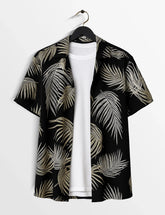 Black Leaves Printed Modern Fit Everyday Cotton Shirt for Men - XPST