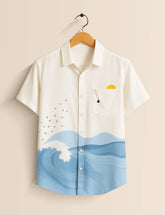 Men's White Ocean Wave Coastal Vibes - Printed Half Sleeve Shirt - XPST