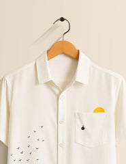 Men's White Ocean Wave Coastal Vibes - Printed Half Sleeve Shirt - XPST