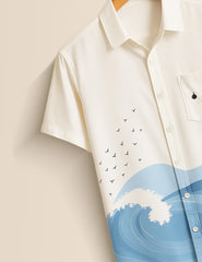 Men's White Ocean Wave Coastal Vibes - Printed Half Sleeve Shirt - XPST