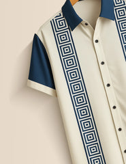 Men's Navy Geometric Stripe – Printed Half Sleeve Shirt - XPST