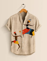 Men's Khaki Ethnic Dancer Graphic - Printed Half Sleeve Shirt - XPST