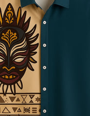 Men's Tribal Mask Graphic – Printed Half Sleeve Shirt - XPST