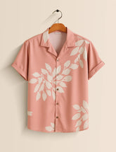 Men's Pink Flower Leaf Print – Printed Half Sleeve Shirt - XPST