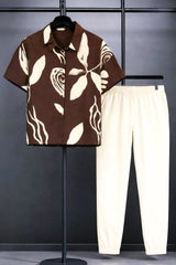 Classy Mocha Petal Men's Casual Half Sleeve Shirt and Full Pant Set - XPCRDF
