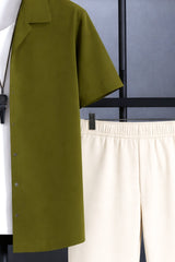 Classy Olive Aura Men's Casual Half Sleeve Shirt and Full Pant Set - XPCRDF