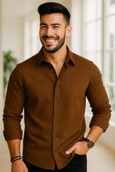 Men's Brown Color Premium Full Sleeve Shirt - XPST