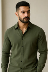 Men's Saga Green Color Premium Full Sleeve Shirt - XPST