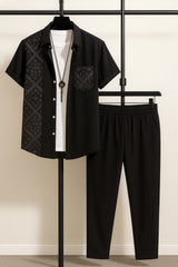 Black Design Men's Casual Half Sleeve Shirt and Full Pant Set - XPCRDF