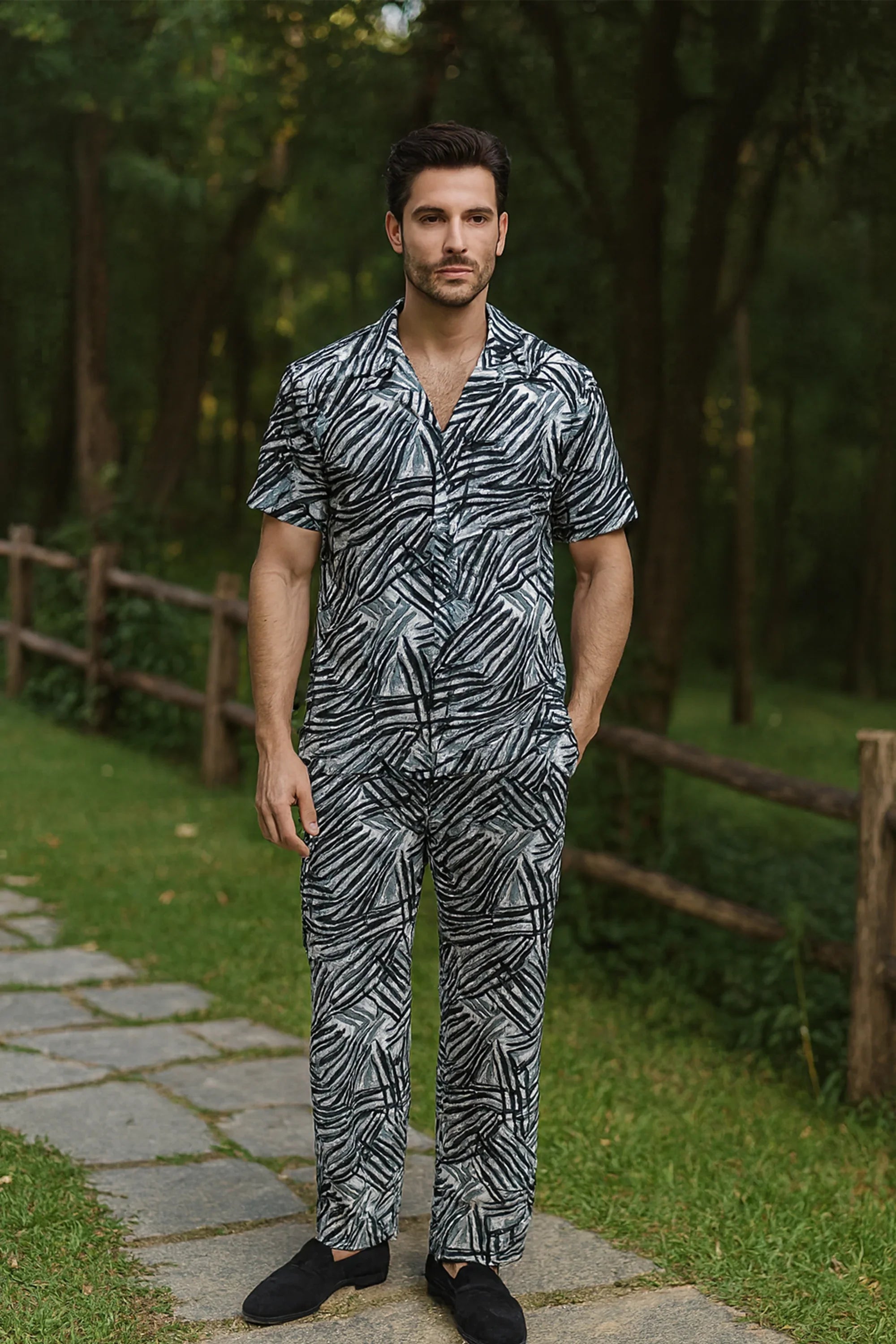 Black Scratch Men's Casual Half Sleeve Shirt and Full Pant Set - XPCRDF