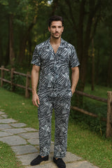 Black Scratch Men's Casual Half Sleeve Shirt and Full Pant Set - XPCRDF