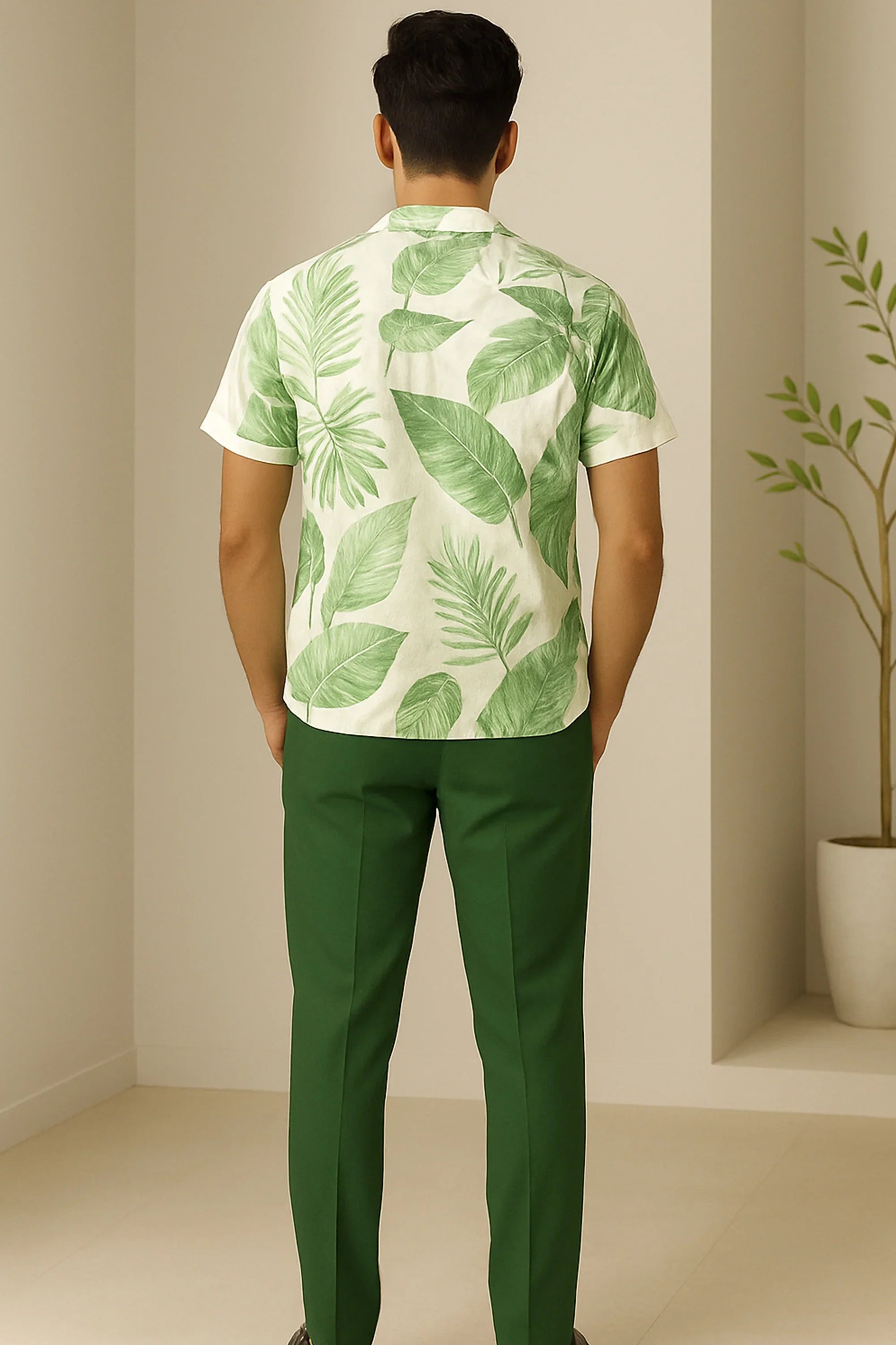 Green Leaf Men's Casual Half Sleeve Shirt and Full Pant Set - XPCRDF