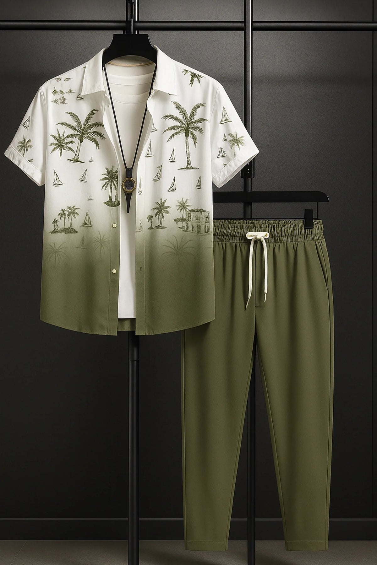 Green Shady Men's Casual Half Sleeve Shirt and Full Pant Set - XPCRDF