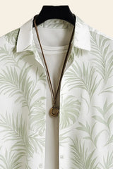 Leafy White Men's Casual Half Sleeve Shirt and Full Pant Set - XPCRDF