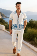 White Border Men's Casual Half Sleeve Shirt and Full Pant Set - XPCRDF