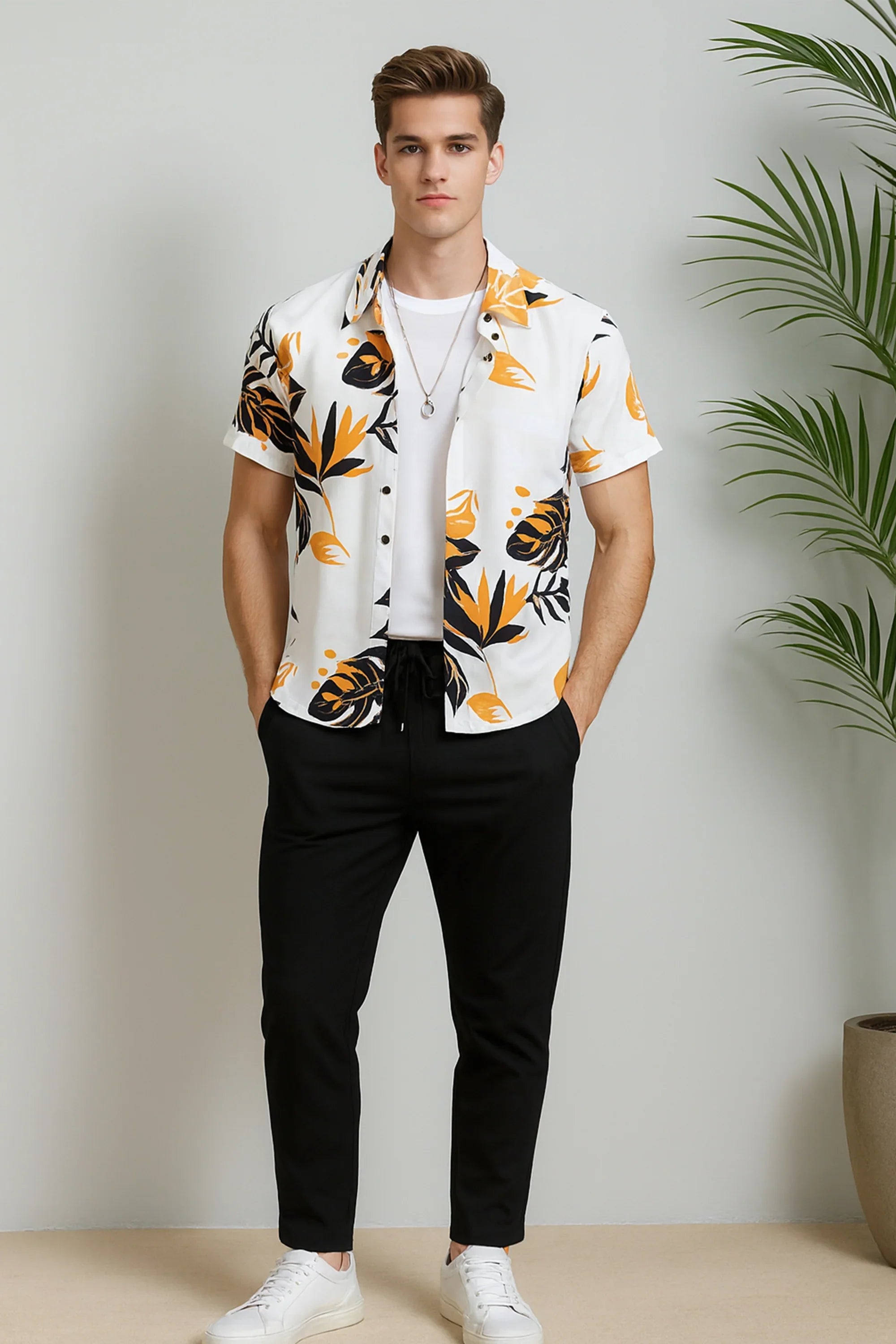 Yellow Leaf Men's Casual Half Sleeve Shirt and Full Pant Set - XPCRDF