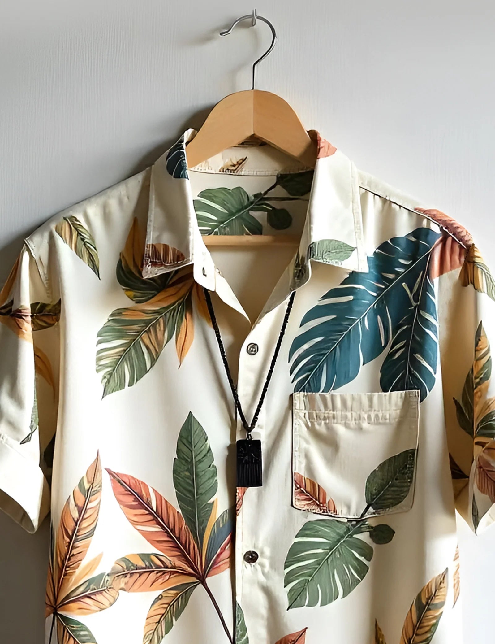 Cream Leaf Printed Easywear Cotton Men's Shirt for Men - XPST