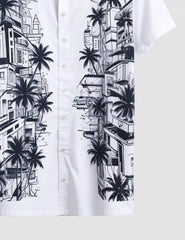 White Tree City Printed Designer Men's Half Sleeves Printed Shirt Exclusive Super Sale - XPST