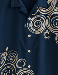 Men's Navy Blue Swirl Pattern - Printed Half Sleeve Shirt - XPST