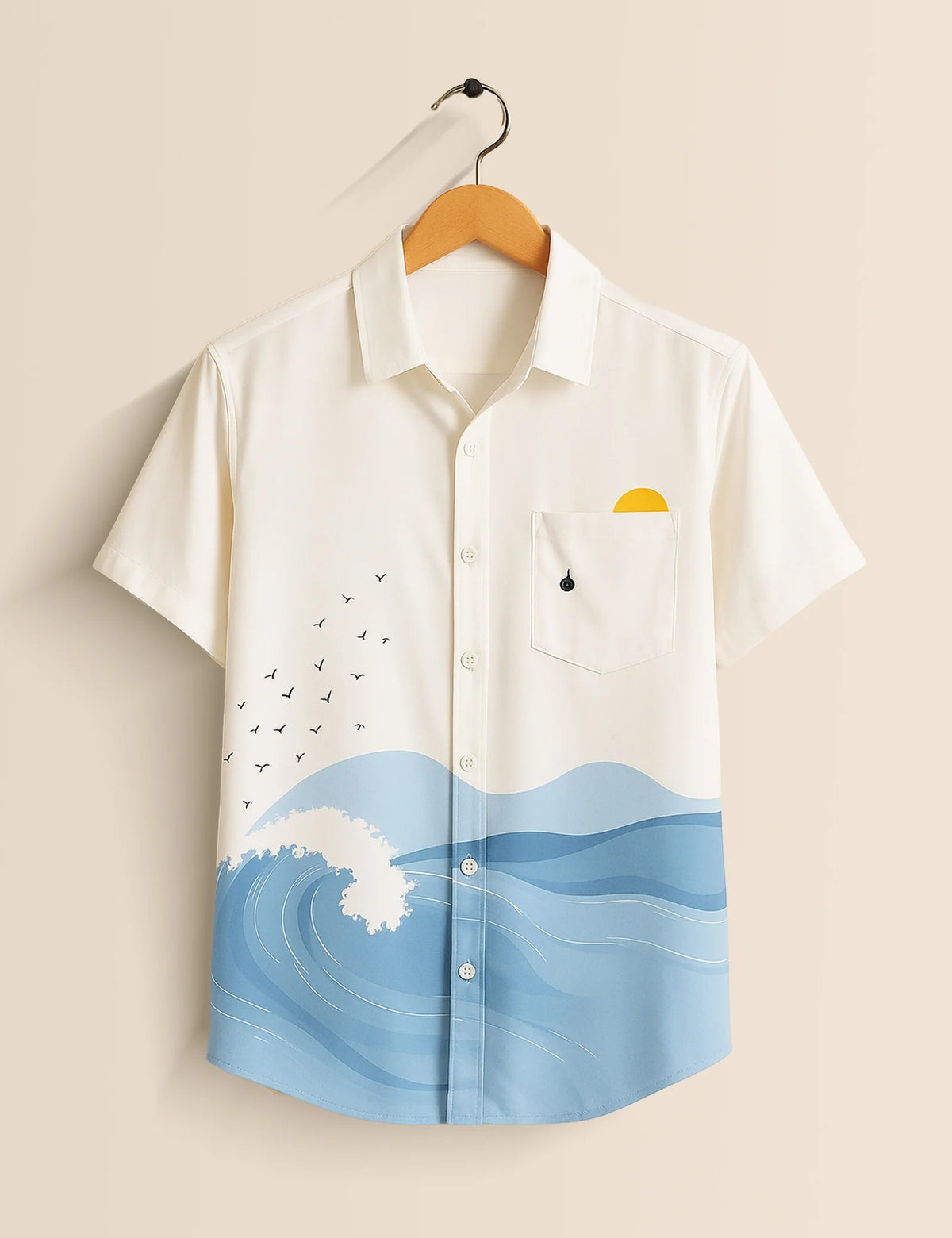 Men's White Ocean Wave Coastal Vibes - Printed Half Sleeve Shirt - XPST