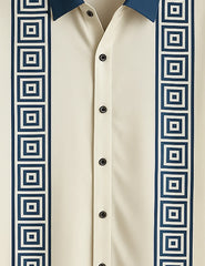Men's Navy Geometric Stripe – Printed Half Sleeve Shirt - XPST