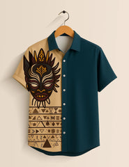 Men's Tribal Mask Graphic – Printed Half Sleeve Shirt - XPST