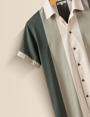 Men's Tri-Color Block Casual – Printed Half Sleeve Shirt - XPST